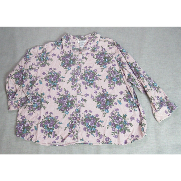 Vtg Venezia Vitale Shirt Womens 3X Lilac Corduroy Floral Button Granny Cottage - Picture 1 of 10